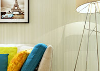 Non Woven Interior Decorating Wallpaper , Beige Flocking Striped Wallpaper For Living Rooms