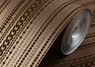 Brown Sound Absorbing Contemporary Wall Paper with Stripes Pattern , Flocking Surface Treatment