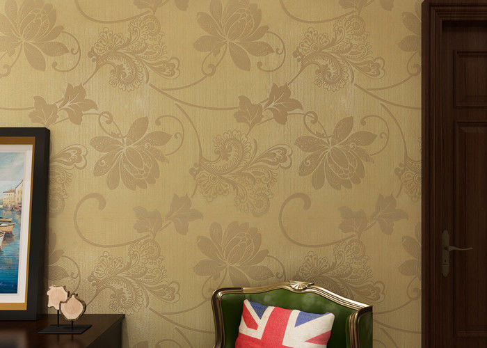 Beige Floral Contemporary Wall Coverings for TV Background , Modern Office Wallpaper