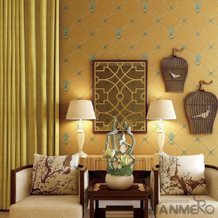 New Arrival Yellow 0.53*10M Suede Wallpaper Germetric Pattern Elegant Home Decoration